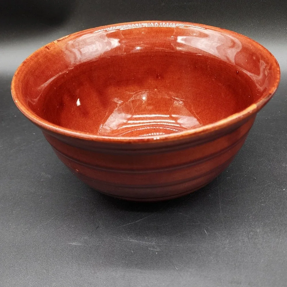 Mar-Crest Brown Stoneware Ribbed Bowl Vintage MCM Kitchen Farmhouse Rustic Decor